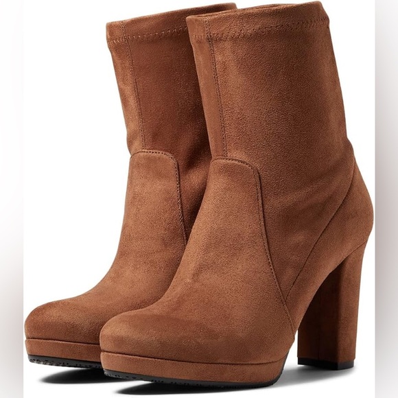 Amazon Brown Heeled Boots with Chunky Block Heel - Picture 1 of 8